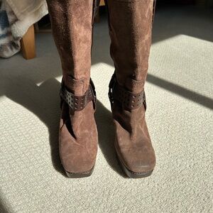 Frye Brown Suede Heeled Boots